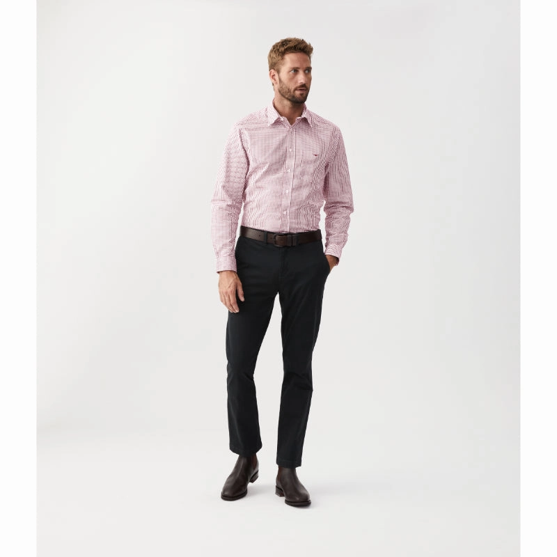 R.M.Williams Mens Collins Regular Fit Check Shirt - Burgundy/White Price Slash Today