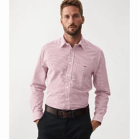 Todays Hot Savings Daily Hot Deal R.M.Williams Mens Collins Regular Fit Check Shirt - Burgundy/White