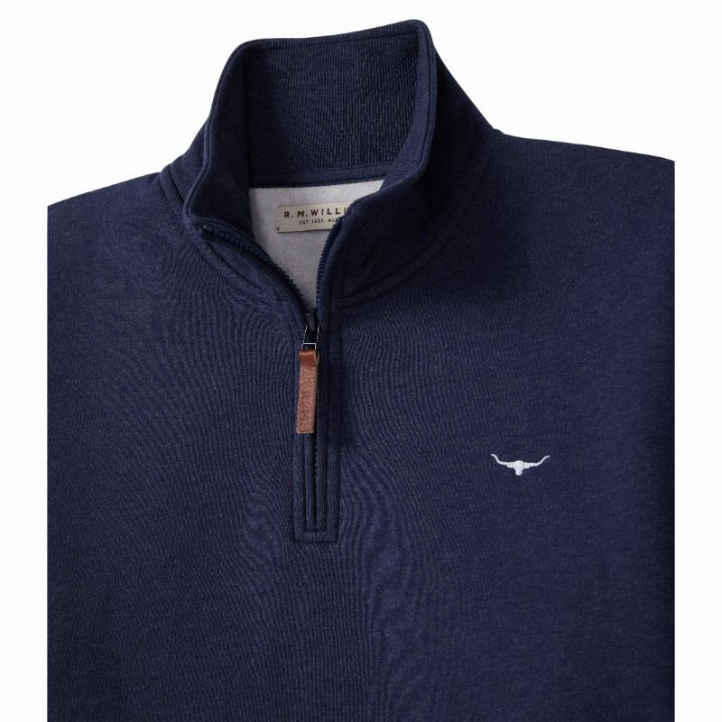 MustShop Sale Today Only Special R.M.Williams Mulyungarie 1/4 Zip Mens Sweater - Navy Blue Marl