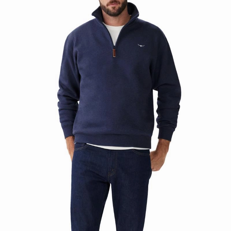 R.M.Williams Mulyungarie 1/4 Zip Mens Sweater - Navy Blue Marl Trending Hot Picks Grab Your Hot Pick