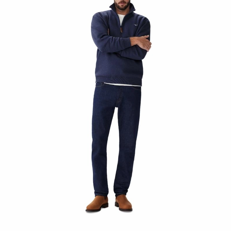 R.M.Williams Mulyungarie 1/4 Zip Mens Sweater - Navy Blue Marl Big Price Drop Hot Deal Alert