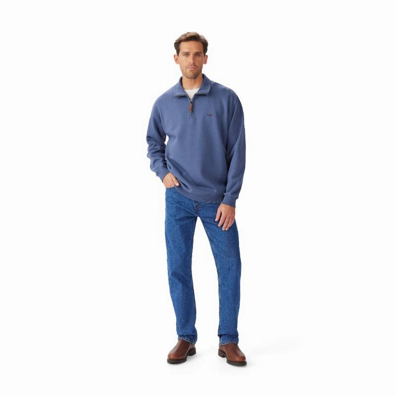Hot Pick Sale Special Occasion Discount R.M.Williams Mulyungarie Mens 1/4 Zip Sweater - Blue