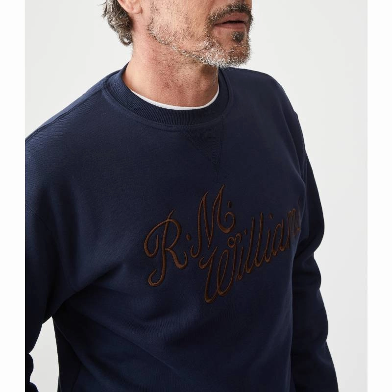 R.M.Williams Script Crew Neck Mens Sweater - Navy Today Only Hot Pick Daily Clearance Deal