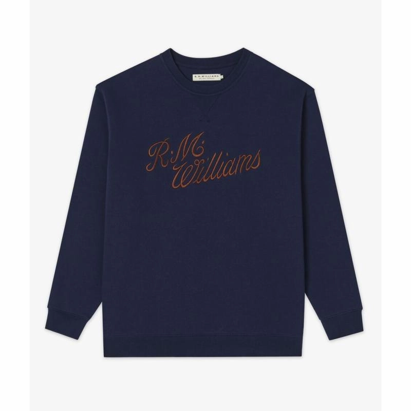 Special Steal Event Big Savings Today R.M.Williams Script Crew Neck Mens Sweater - Navy