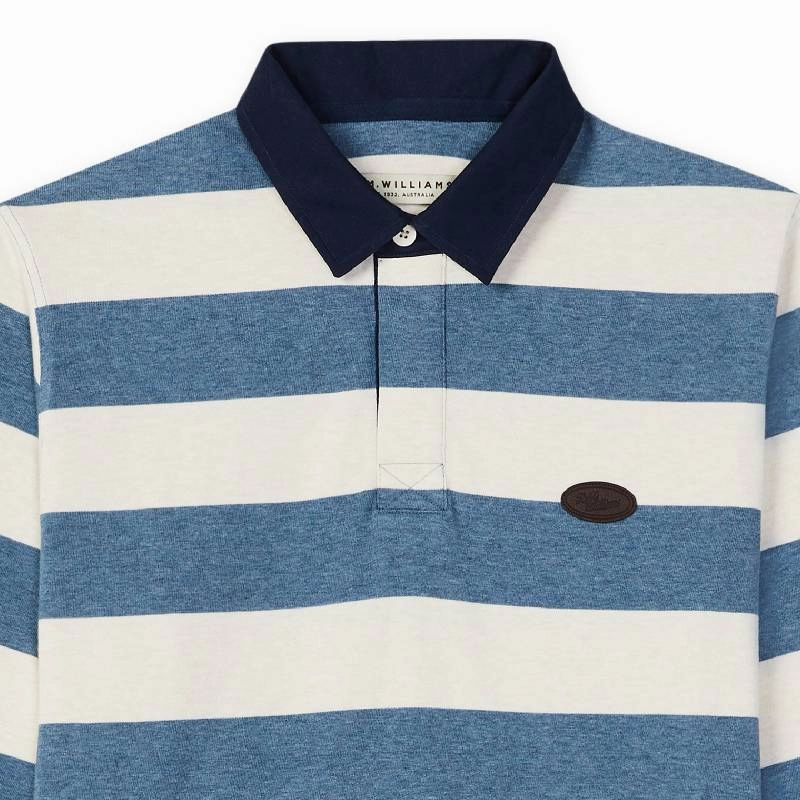 Shop the Best Deals Shop the Savings Now R.M.Williams Tweedale Mens Cotton Rugby Shirt - Blue/White