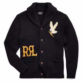 Limited Stock Hot Deal Save More Online Rrl By Ralph Lauren Appliqued Wool Cardigan Navy