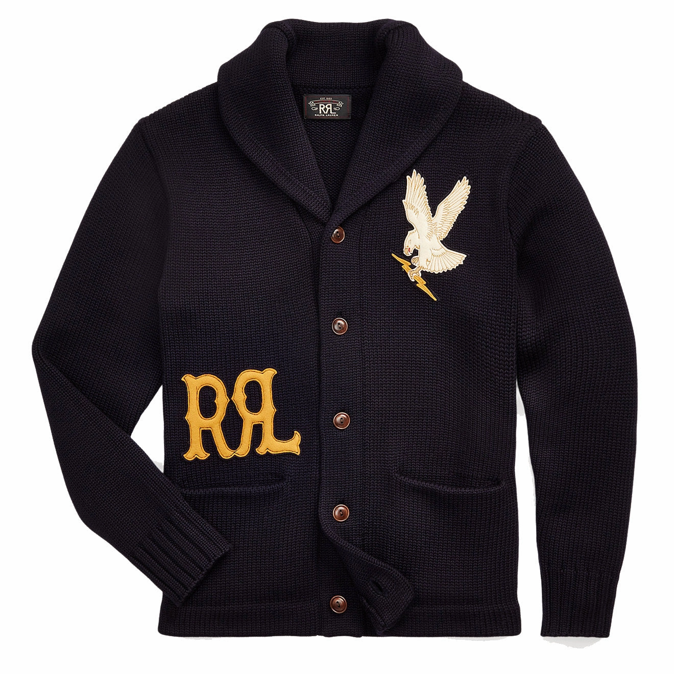 Limited Stock Hot Deal Save More Online Rrl By Ralph Lauren Appliqued Wool Cardigan Navy