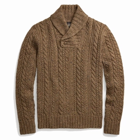 Rrl By Ralph Lauren Aran-Knit Shawl-Collar Jumper Brown Heather Mega Sale Now Daily Hot Deal
