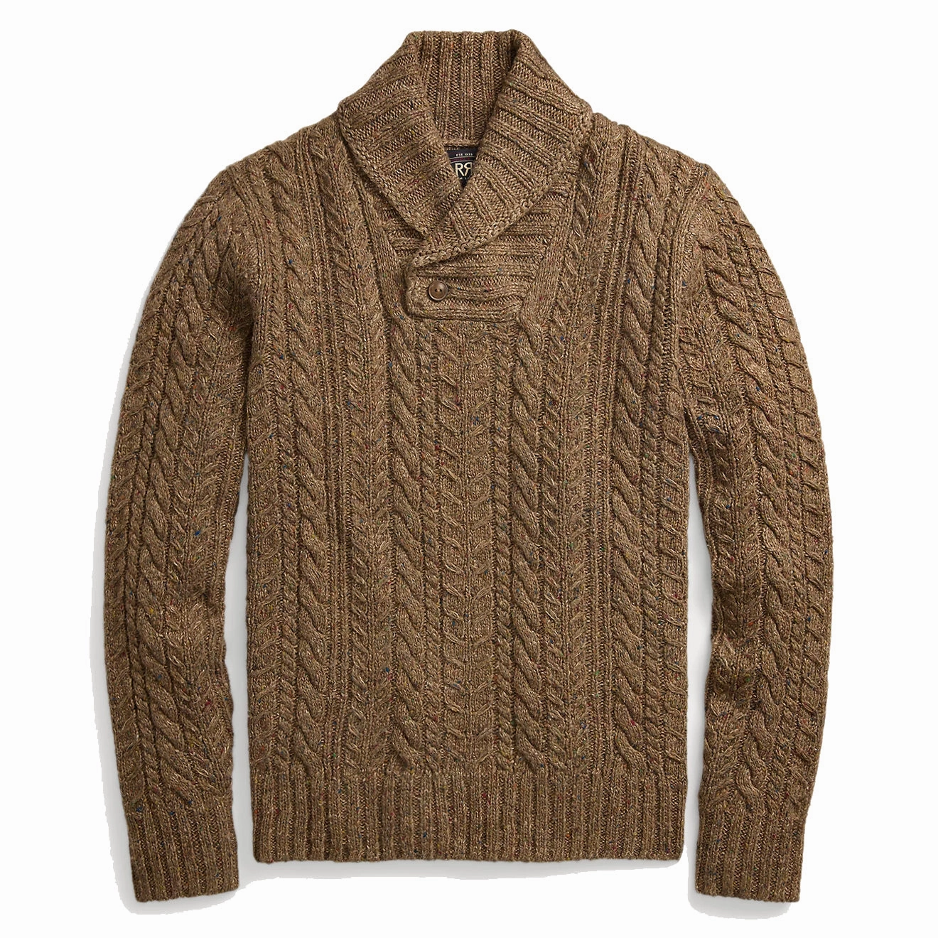 Rrl By Ralph Lauren Aran-Knit Shawl-Collar Jumper Brown Heather Mega Sale Now Daily Hot Deal