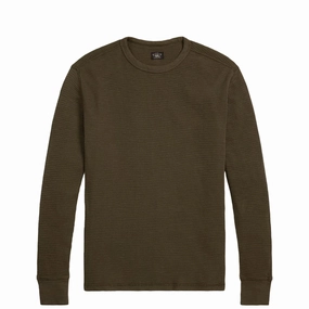 Rrl By Ralph Lauren Garment-Dyed Waffle-Knit Crewneck Olive Brown Limited Time Steal
