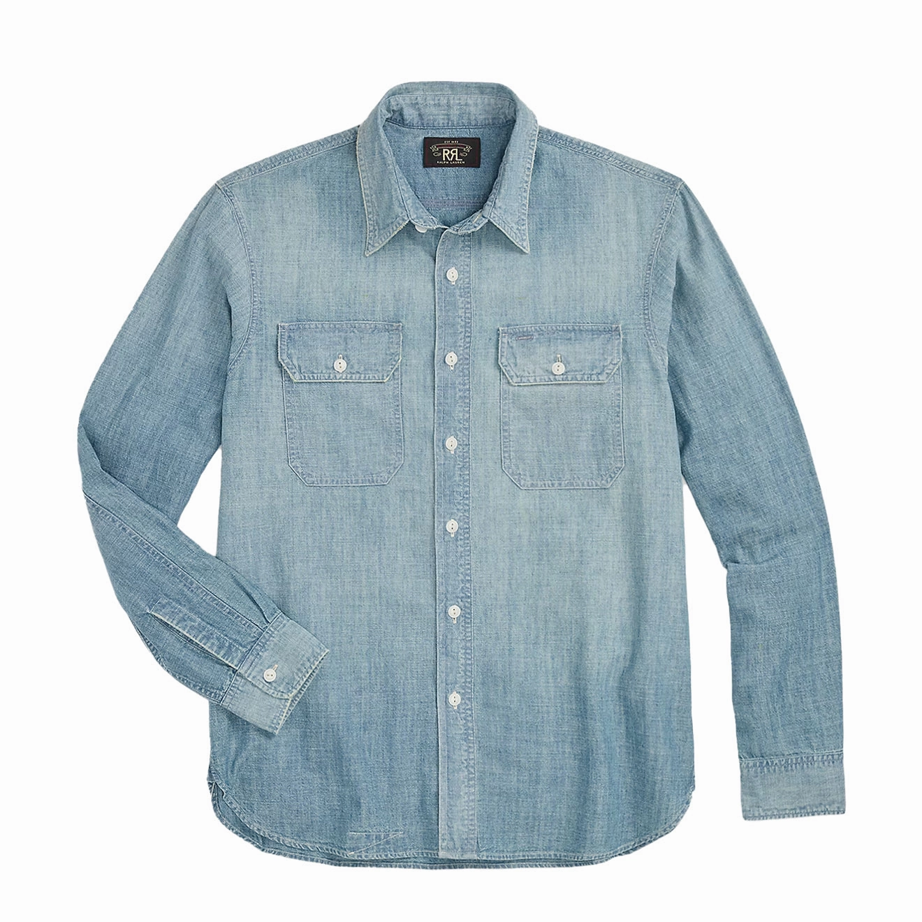 Rrl By Ralph Lauren Indigo Chambray Workshirt Medium Wash Hot Savings Alert