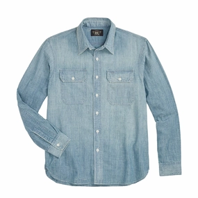 Rrl By Ralph Lauren Indigo Chambray Workshirt Medium Wash Hot Savings Alert