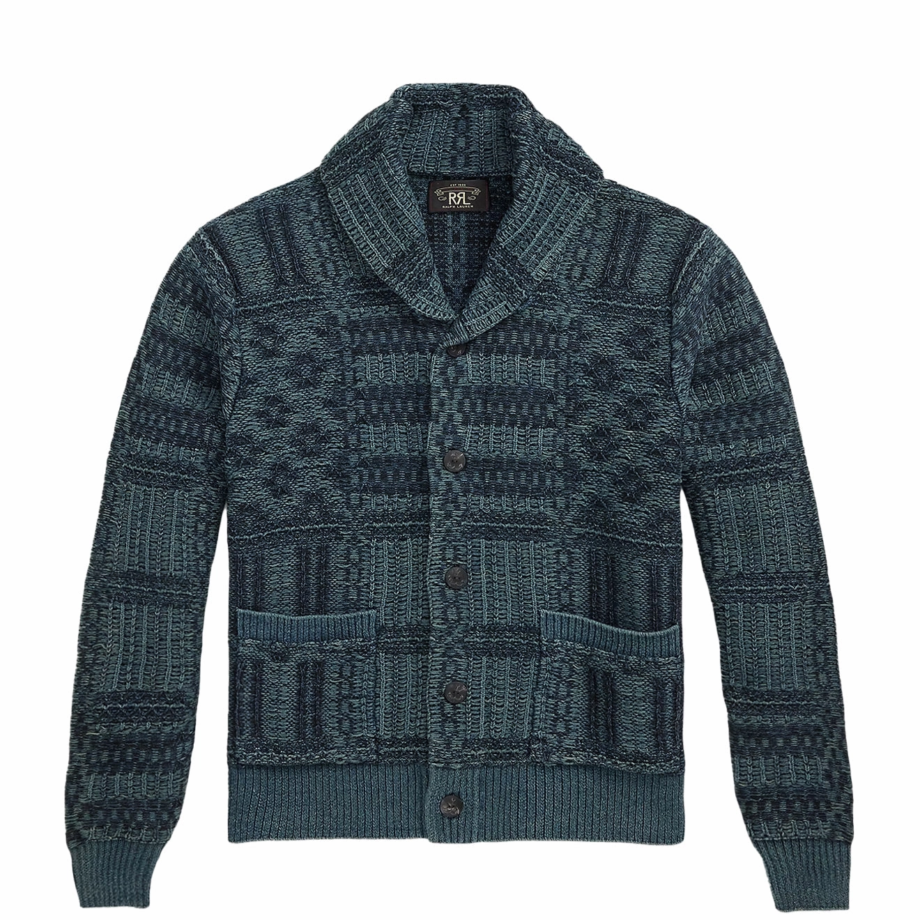 Rrl By Ralph Lauren Indigo Jacquard Knit Cotton Cardigan Indigo Multi Online Exclusive Steal Clearance Event