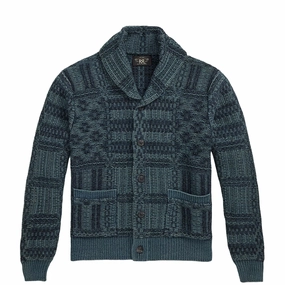 Rrl By Ralph Lauren Indigo Jacquard Knit Cotton Cardigan Indigo Multi Online Exclusive Steal Clearance Event