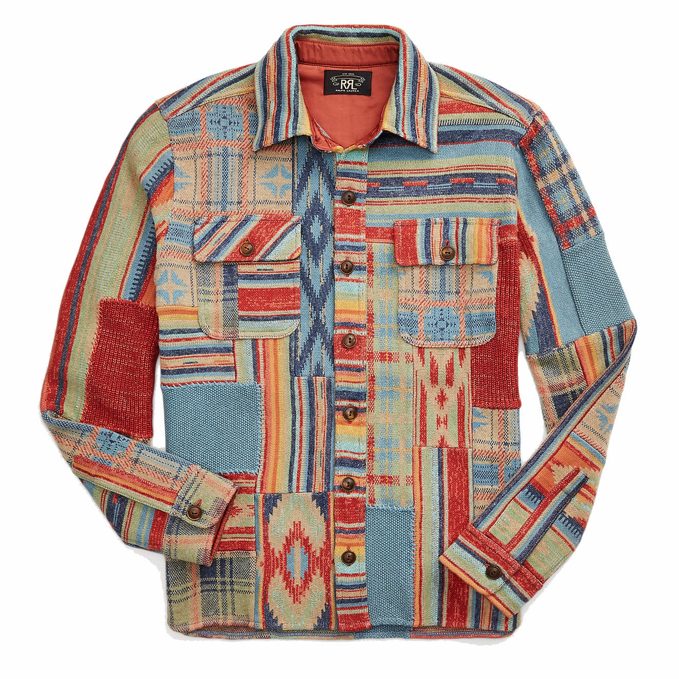Daily Clearance Deal Rrl By Ralph Lauren Patchwork Workshirt Jumper Rust Multi