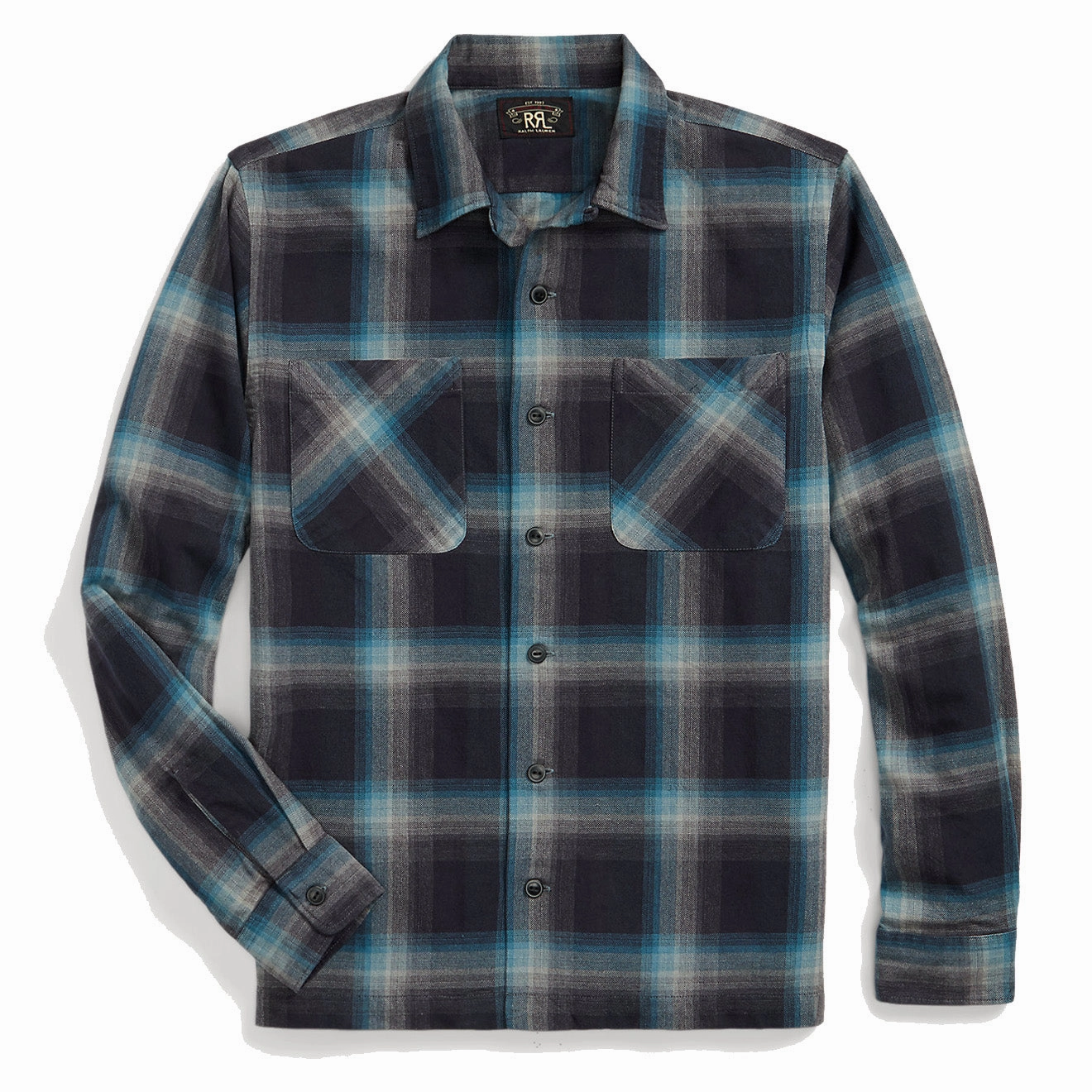 Rrl By Ralph Lauren Plaid Jaspe Twill Camp Workshirt Black/Blue Daily Deal Frenzy