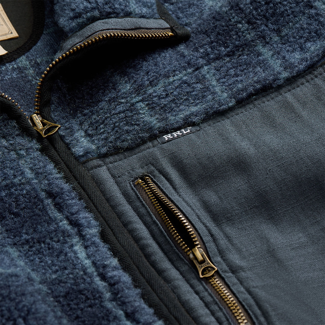 Price Drop Alert Rrl By Ralph Lauren Plaid Wool-Blend Pile Fleece Jacket Navy Plaid