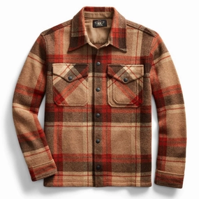 Rrl By Ralph Lauren Plaid Wool Workshirt Jumper Orange Tan Multi Save More Now