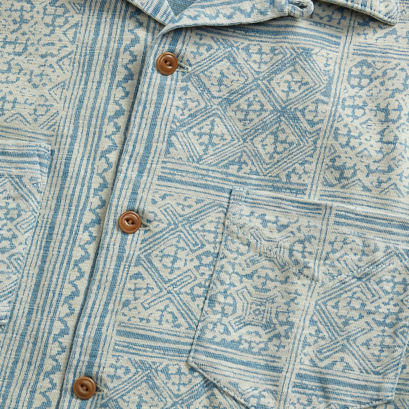 Save Today Only Special Deal Frenzy Rrl By Ralph Lauren Print Indigo Jersey Camp Shirt Indigo/Cream