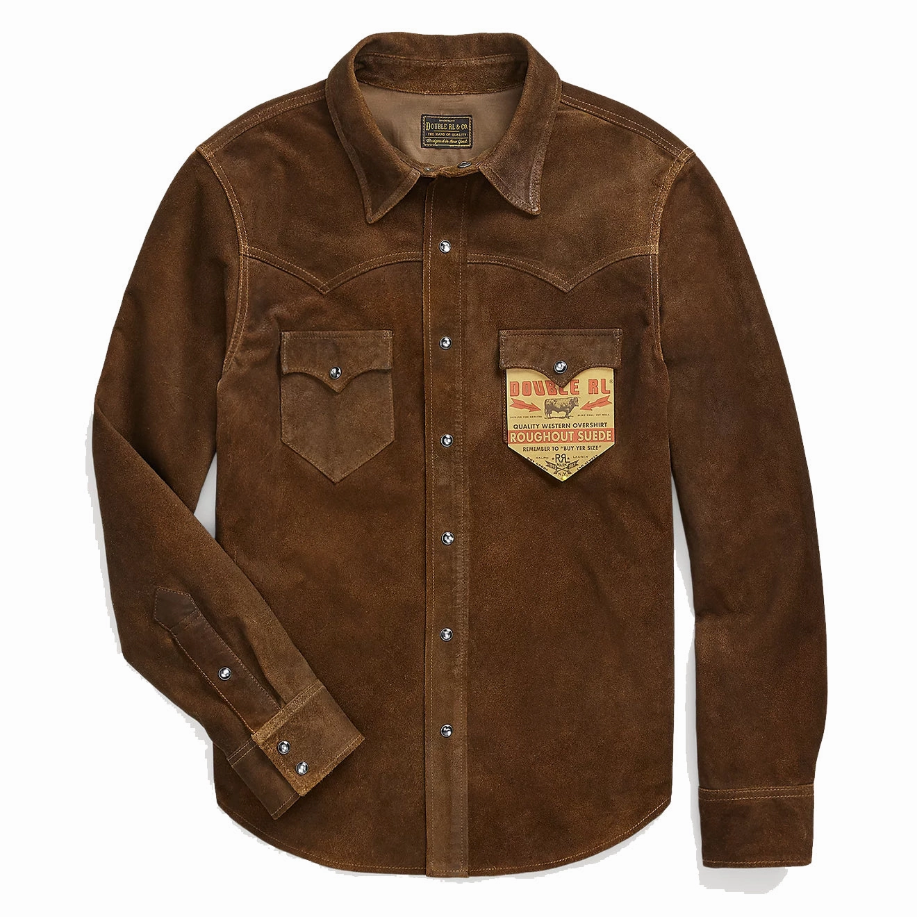 Rrl By Ralph Lauren Roughout Suede Western Overshirt Brown Sale Ending Soon