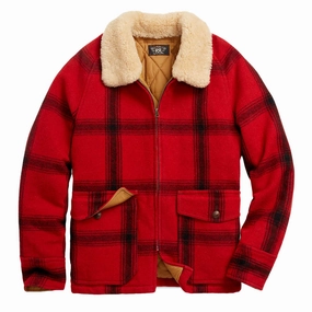 Grab It Fast Big Savings Today Rrl By Ralph Lauren Shearling-Collar Plaid Wool Jacket Red / Black Multi
