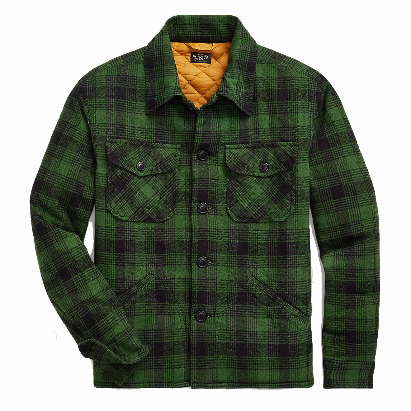 Grab It Fast Hot Deal Alert Rrl By Ralph Lauren Womens Brown Bear Long Sleeve Button Front Shirt Green / Mountain Yellow