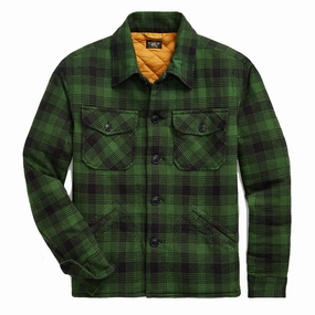 Grab It Fast Hot Deal Alert Rrl By Ralph Lauren Womens Brown Bear Long Sleeve Button Front Shirt Green / Mountain Yellow