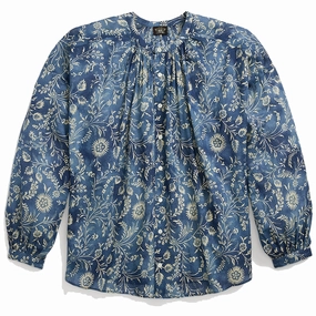 Rrl By Ralph Lauren Womens Floral-Print Cotton Voile Blouse Faded Blue Today Only Hot Sale Flash Sale Now