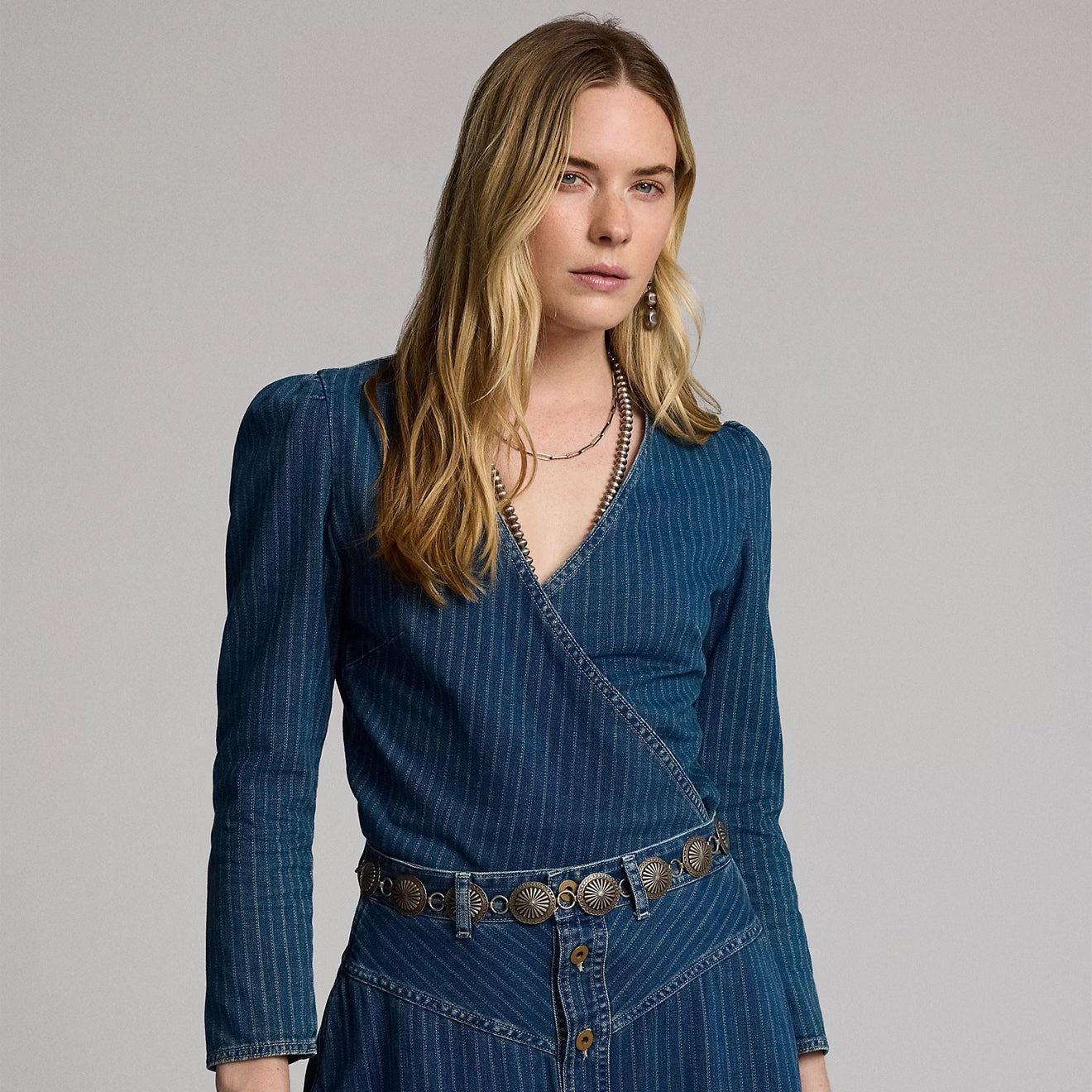 Rrl By Ralph Lauren Womens Indigo Striped Denim Wrap Top Medium Indigo Today Only Steal