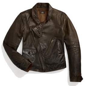 Special Surprise Sale Rrl By Ralph Lauren Womens Leather Moto Jacket Dark Sepia