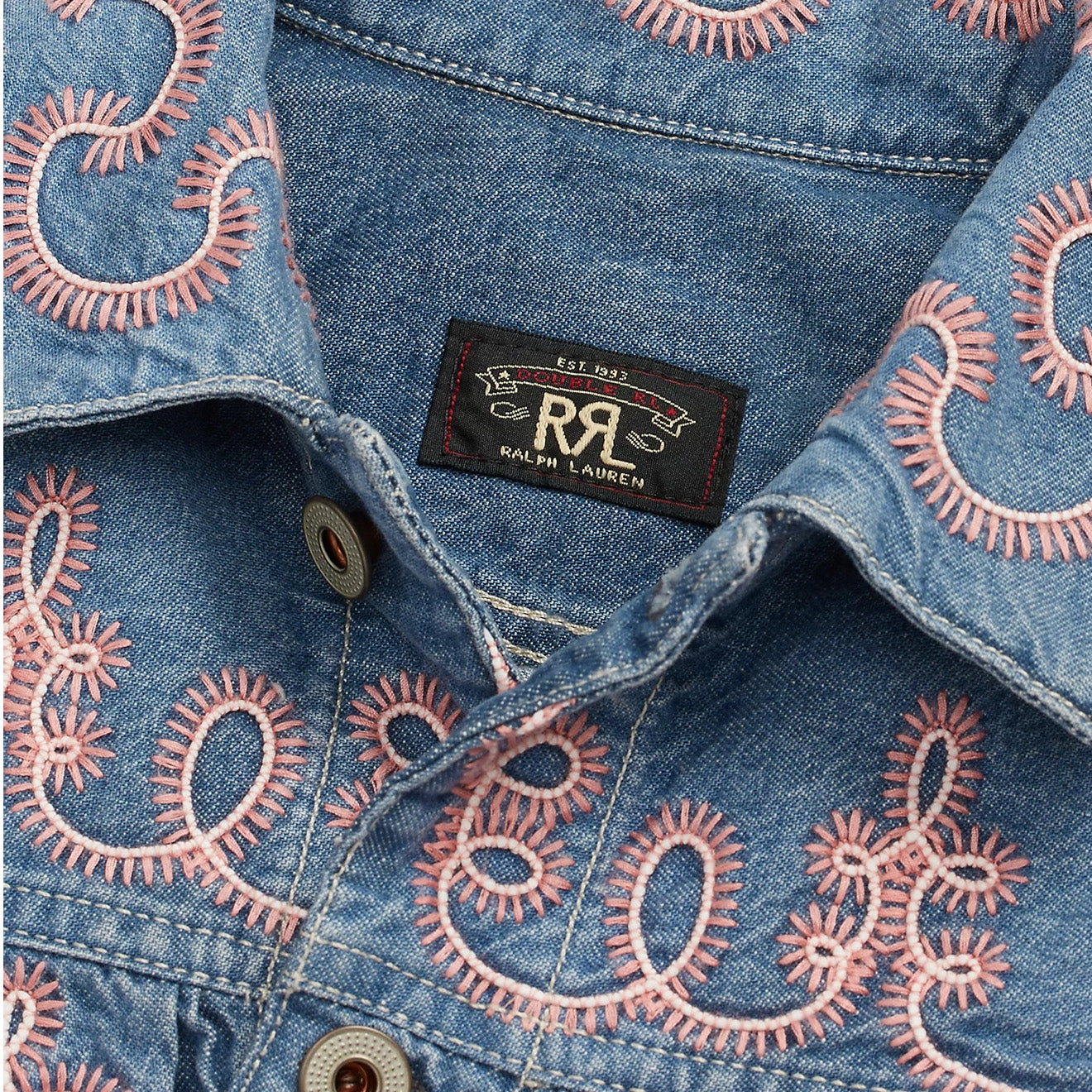 Rrl By Ralph Lauren Womens Martine Trucker Jacket Blue / Pink Today Only Hot Sale Hot Pick Sale
