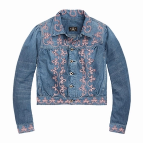 Rrl By Ralph Lauren Womens Martine Trucker Jacket Blue / Pink Special Deals Online Flash Sale Now