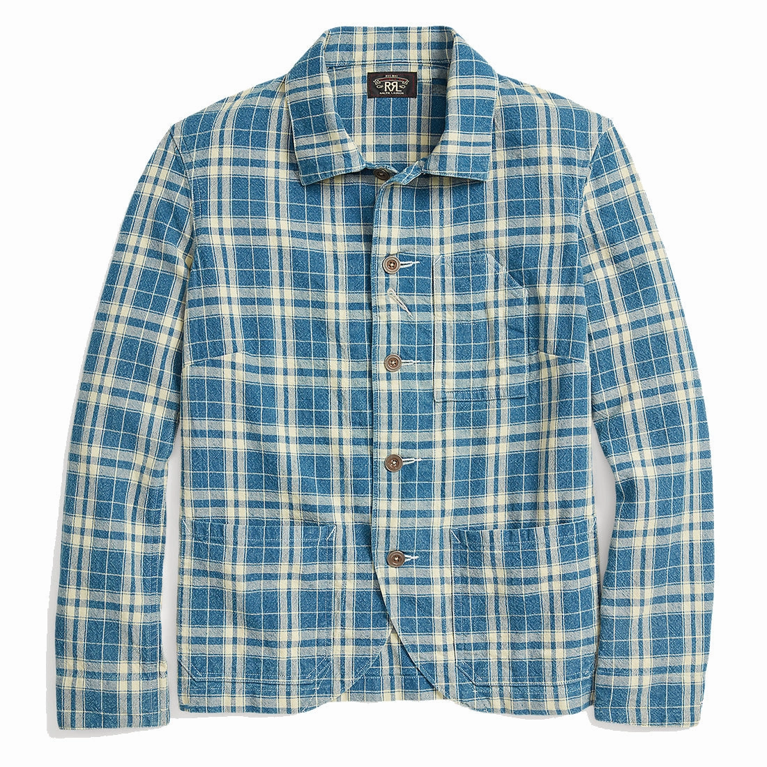 Rrl By Ralph Lauren Womens Plaid Indigo Cotton-Linen Jacket Indigo / Cream Big Clearance Event