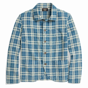 Rrl By Ralph Lauren Womens Plaid Indigo Cotton-Linen Jacket Indigo / Cream Big Clearance Event