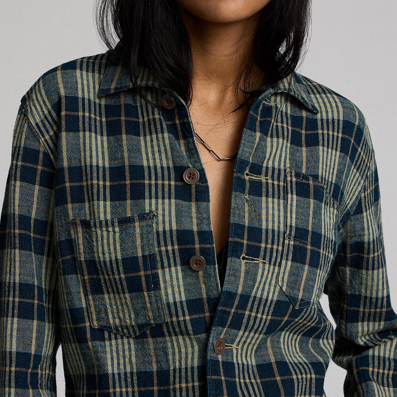 Rrl By Ralph Lauren Womens Teagan L/S Shirt Indigo / Tan Limited Time Hot Deal New Arrival Discount