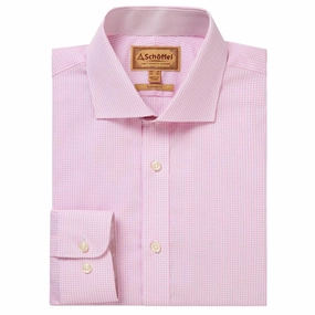Schoffel Greenwich Single Cuff Tailored Fit Mens Shirt - Light Pink Micro Check Mega Sale Now