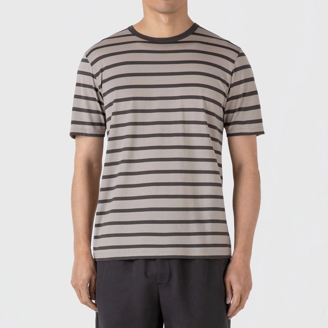 Hot Deals Today Dont Miss Big Savings Sunspel S/S Stripe Crew Neck Tee Ash Grey / Charcoal