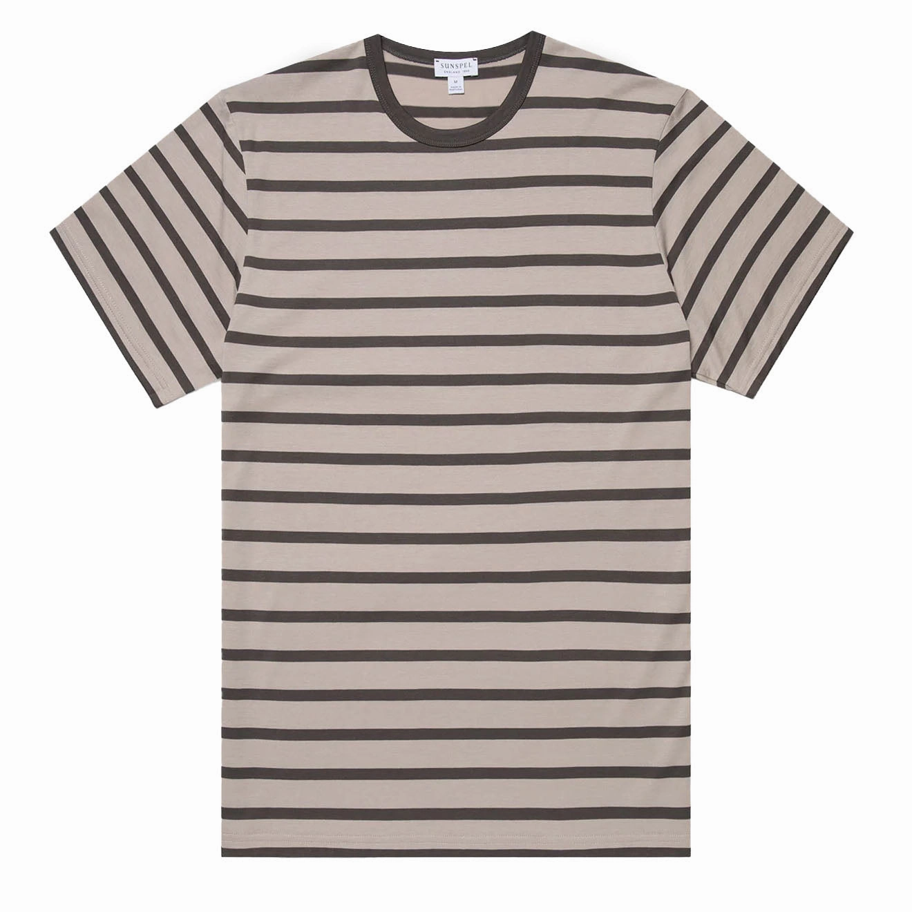 Deal of the Day Sunspel S/S Stripe Crew Neck Tee Ash Grey / Charcoal