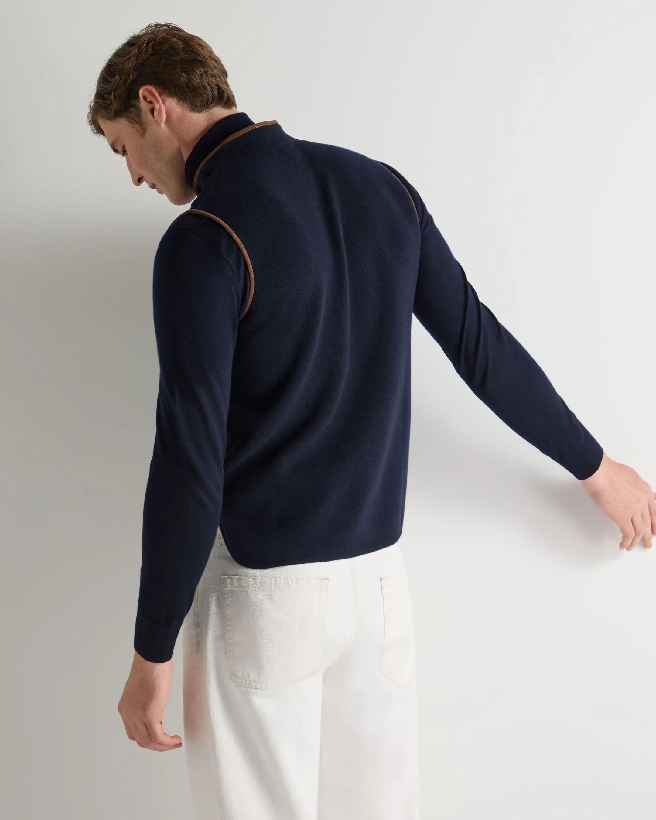 Unmissable Deal Today Men'S Shaftesbury Suede Trim Cashmere Gilet Navy Blue