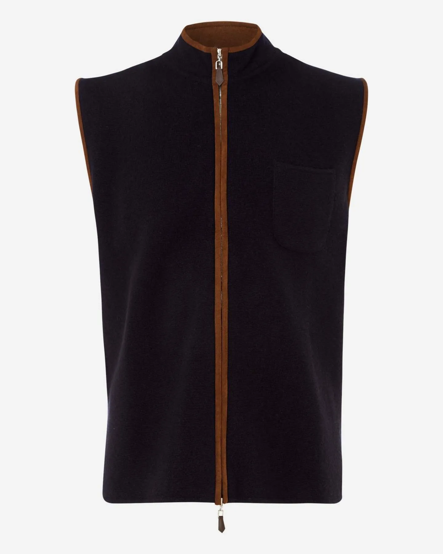 Men'S Shaftesbury Suede Trim Cashmere Gilet Navy Blue Big Price Drop