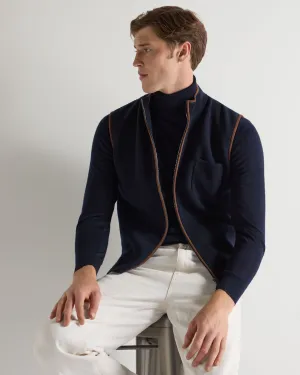 Men'S Shaftesbury Suede Trim Cashmere Gilet Navy Blue Unmissable Deal Today Special Steal Event