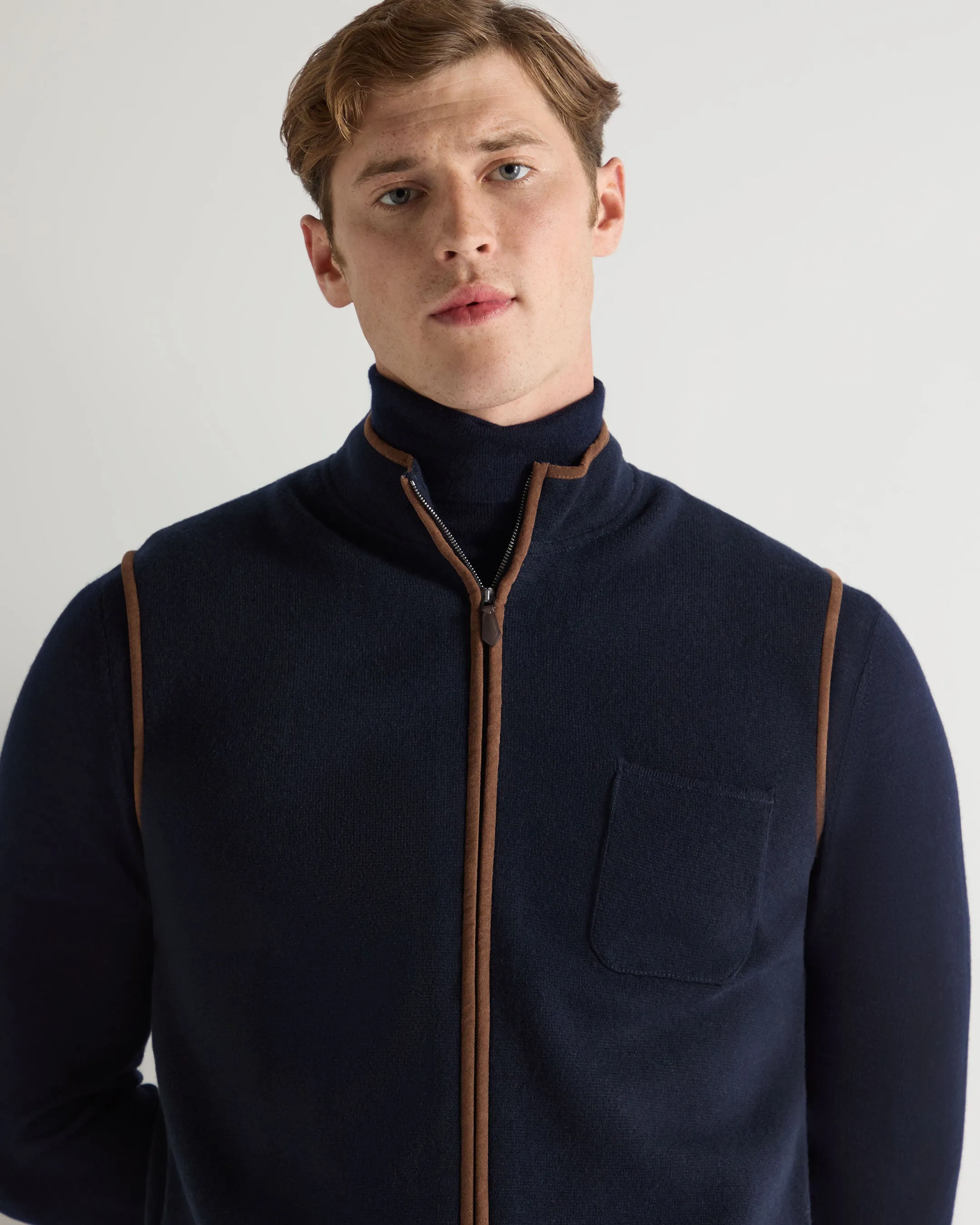 Men'S Shaftesbury Suede Trim Cashmere Gilet Navy Blue Shop the Savings Now Today Only Special