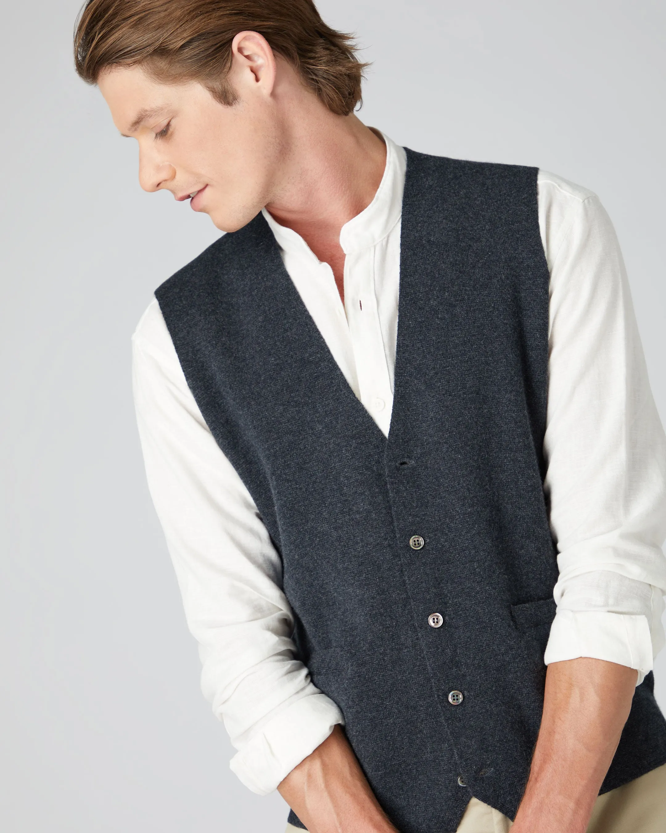 Today Only Discount Alert Big Hot Sale Men'S Chelsea Cashmere Waistcoat Dark Charcoal Grey