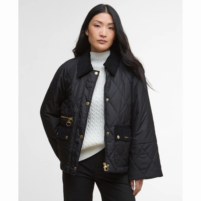 Barbour Martha Ladies Quilted Jacket - Black/Classic Tartan MustHave Gift Ideas