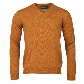 Laksen Sussex V-Neck Merino Mens Jumper - Reddish Hot Offer Inside Flash Deal Alert