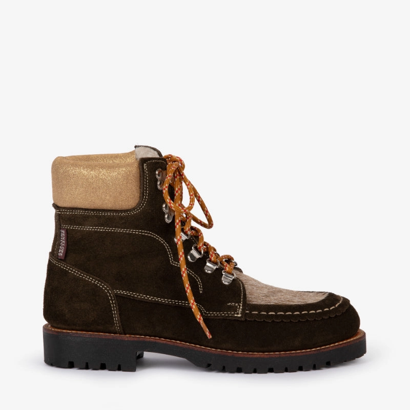 Penelope Chilvers Pioneer Suede Ladies Boot - Khaki/Gold Shop the Best Deals
