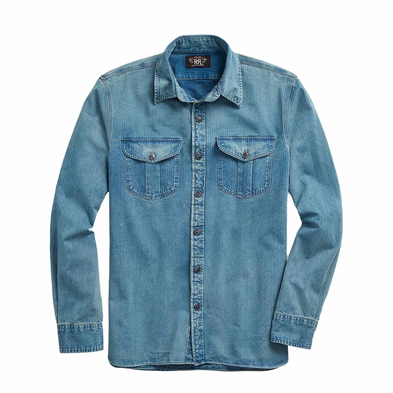 Grab Your Savings Rrl By Ralph Lauren Indigo Herringbone Twill Workshirt Faded Indigo