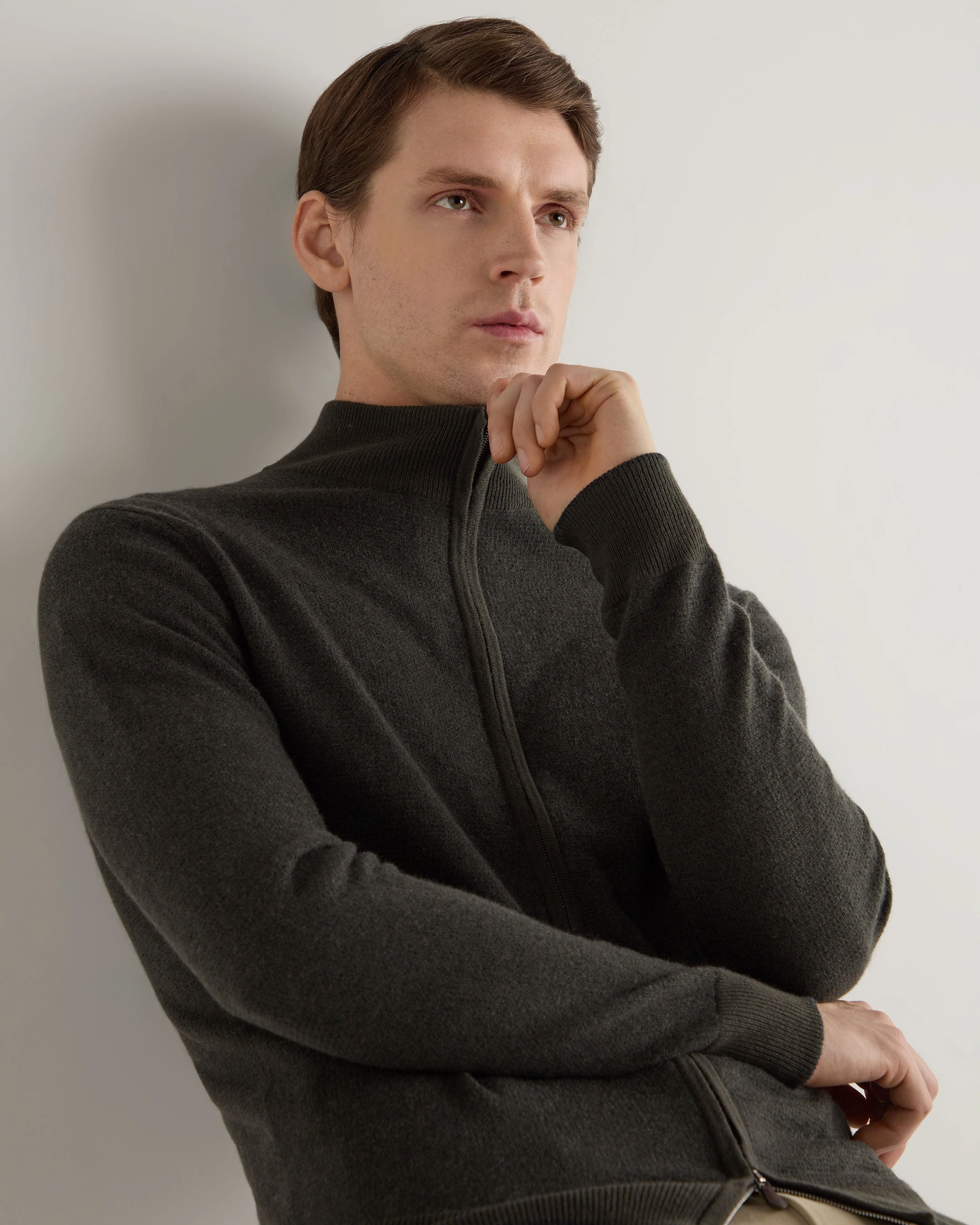 Men'S Knightsbridge Full Zip Cashmere Jumper Arabica Khaki Green Perfect Gift Offer Hot Pick of the Day