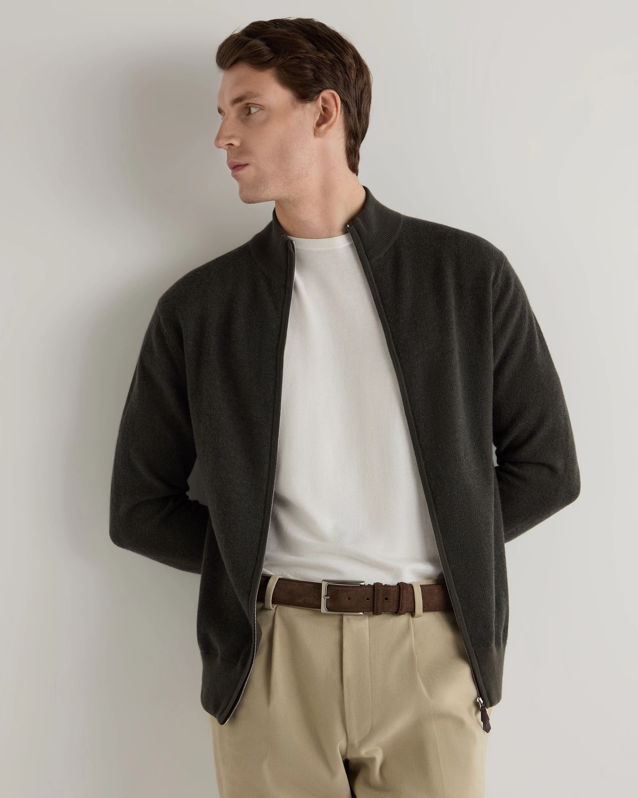 Men'S Knightsbridge Full Zip Cashmere Jumper Arabica Khaki Green Clearance Alert Now Trending Now Offer