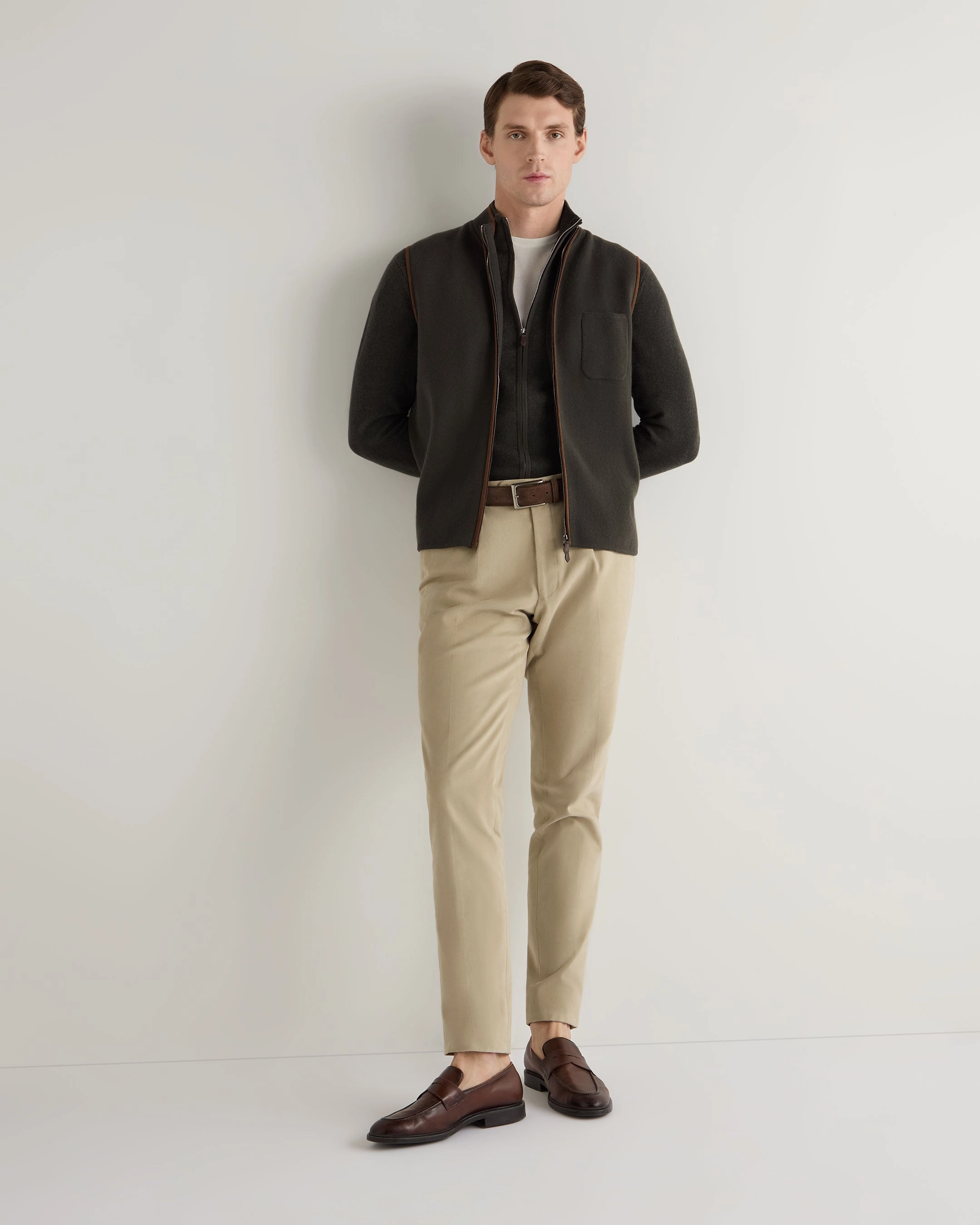 Todays Hot Savings Men'S Knightsbridge Full Zip Cashmere Jumper Arabica Khaki Green